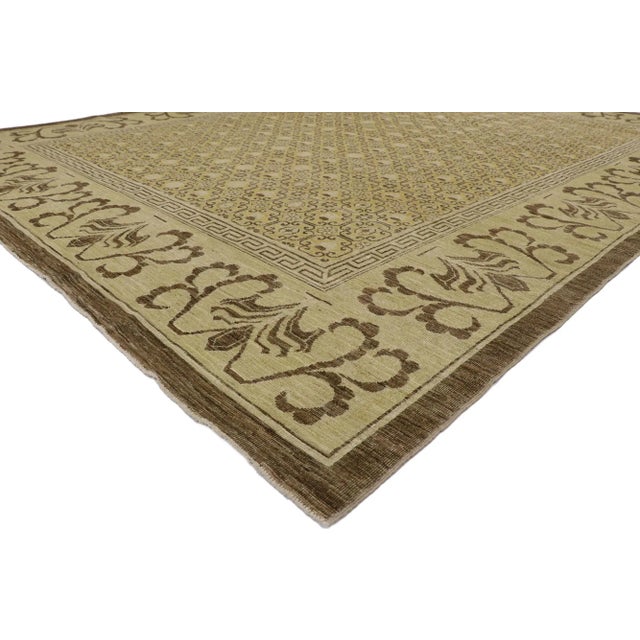 Distressed Vintage Khotan Rug with Modern Rustic Style 09'04 x 11'11. Cleverly composed and poised to impress with its...