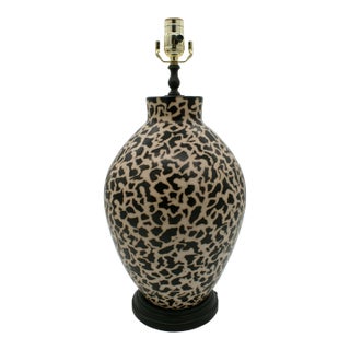 Late 20th Century Black & Ivory Geometric Chulucanas Pottery Lamp – Handcrafted Peruvian Art Tribal Table Lamp For Sale