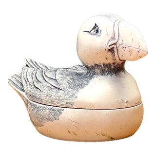 Vintage Hand Painted Puffin Ring Box For Sale
