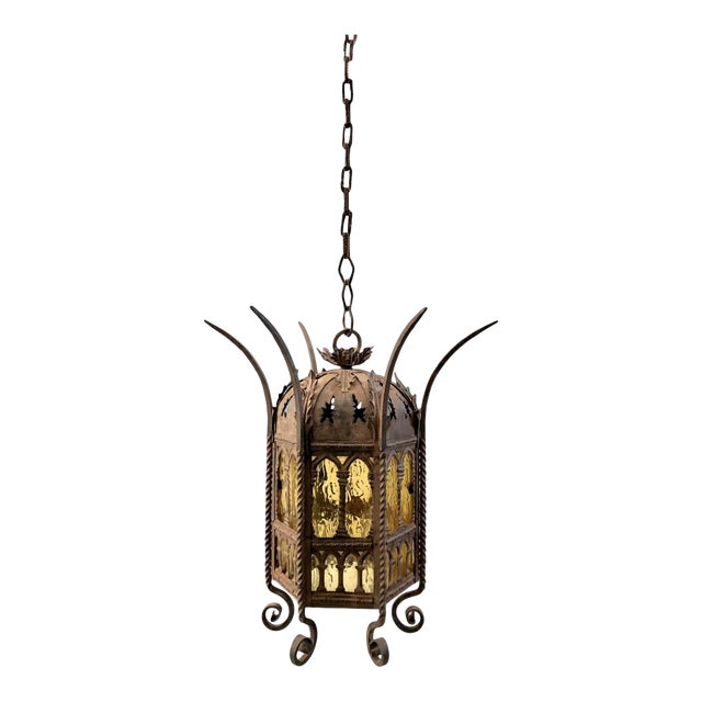 Early 20th Century Wrought Iron Gothic Spanish Revival Pendant Light For Sale