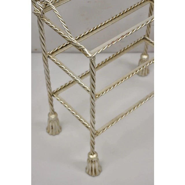 Metal Mid 20th Century Italian Hollywood Regency Silver Leaf Gilt Iron 3 Tier Shelf Small Display Stand For Sale - Image 7 of 10