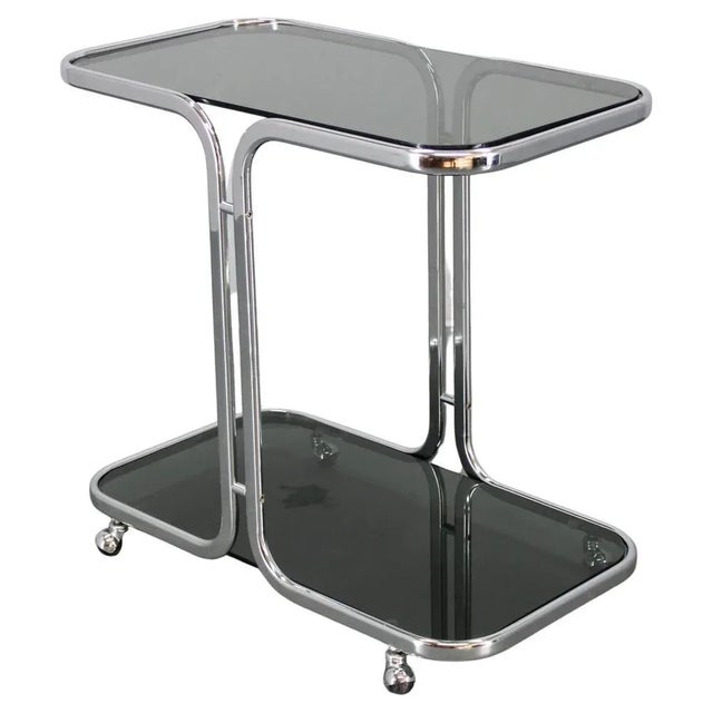 Italian Chrome-Plated Serving Table with Smoked Glass, 1970s For Sale - Image 18 of 18