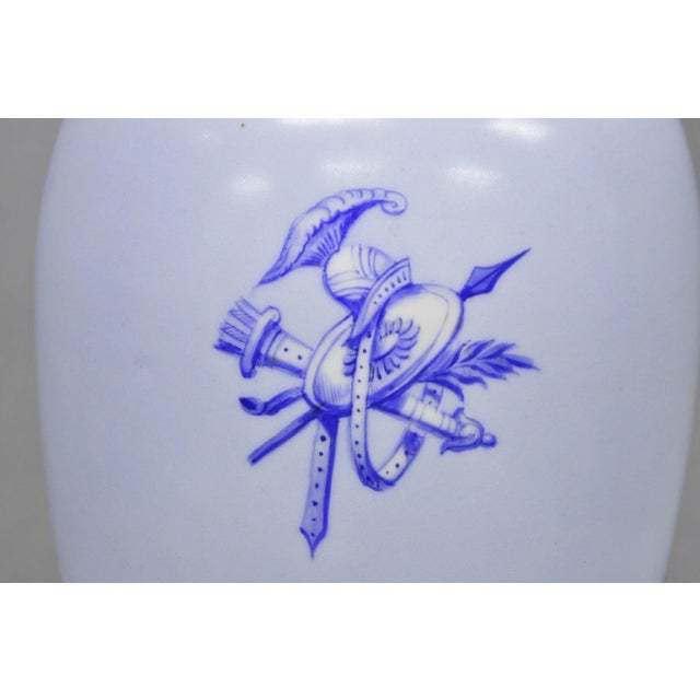 Vintage Greco Roman Classical Style Light Blue Porcelain Horse & Chariot Vase For Sale - Image 9 of 14