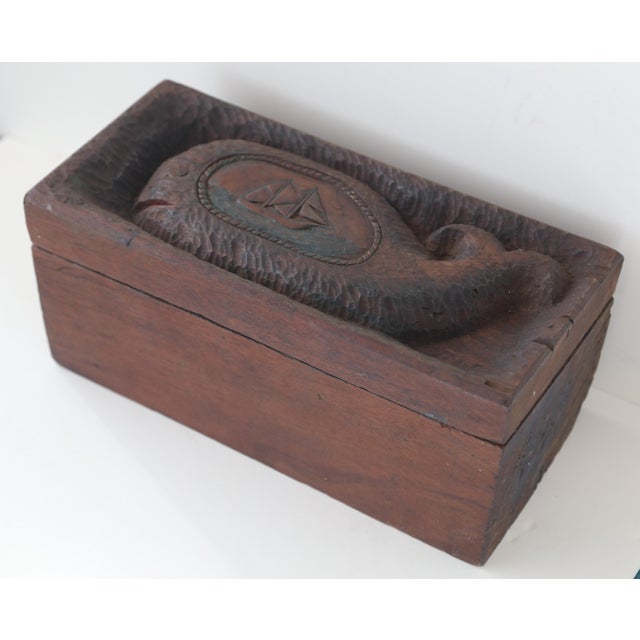 Unbelievable Rare Antique Folk Art Hand Carved Solid Wood Box With Whale and Schooner in its belly from Maine Folk artist....