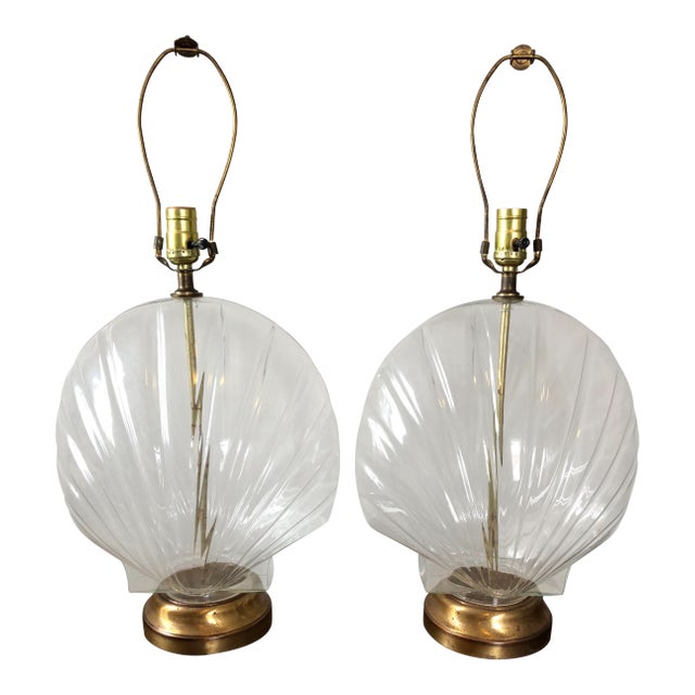 Vintage Glass Shell Form Table Lamps- a Pair For Sale