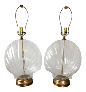 Vintage Glass Shell Form Table Lamps- a Pair