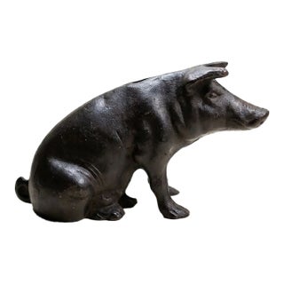 Vintage Cast Iron Pig Coin Bank Doorstop Sculpture For Sale