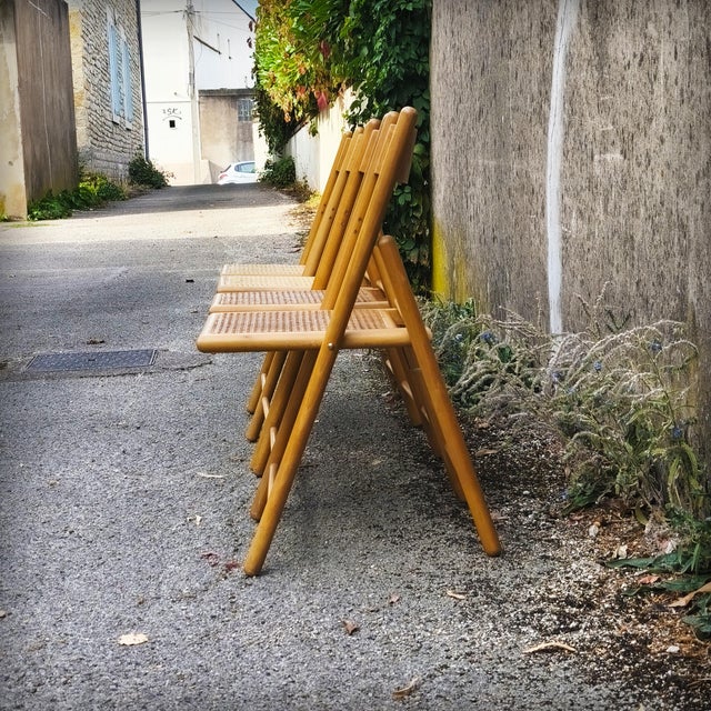Vintage Folding Chairs in Beech and Cane from Habitat, 1980s, Set of 4 For Sale - Image 8 of 18