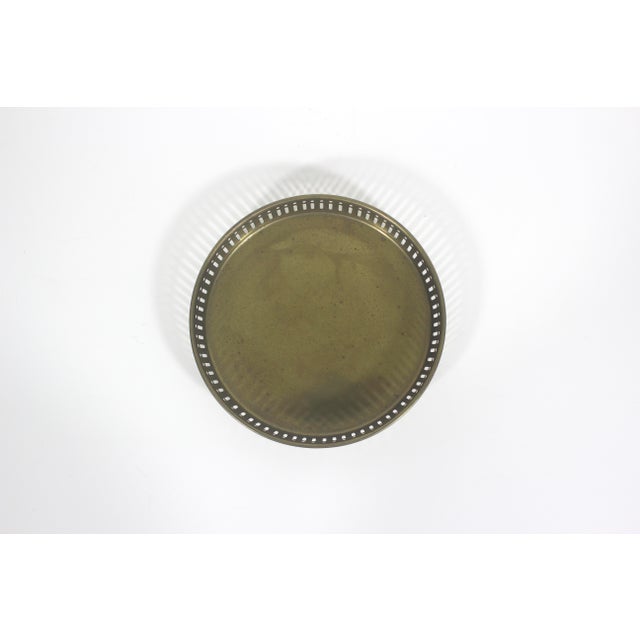 Vintage Brass Tray, Round Gallery With Pierced Cutout Details 8” Bar Drinks For Sale - Image 4 of 8