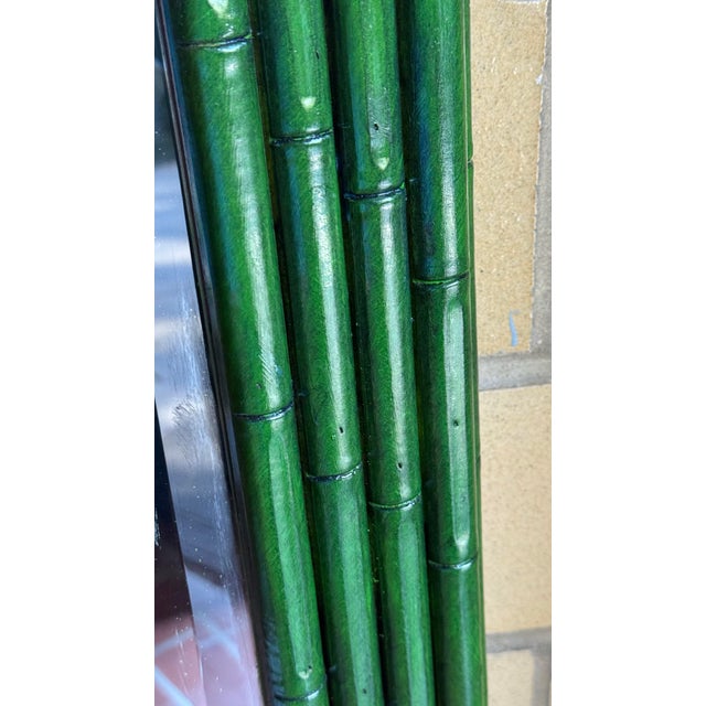 Vintage Monumental Faux Bamboo Octagonal Wall Mirror Bespoke Emerald Finish Hollywood Regency Chinoiserie Curated by Turtle and Crane - Newly Painted For Sale In Mobile - Image 6 of 10