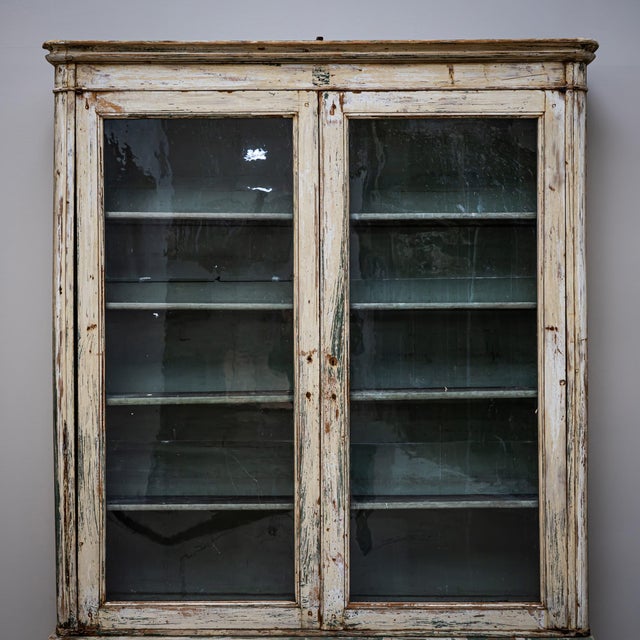 Cream Large Antique Painted Library Cabinets, 1840, Set of 2 For Sale - Image 8 of 13