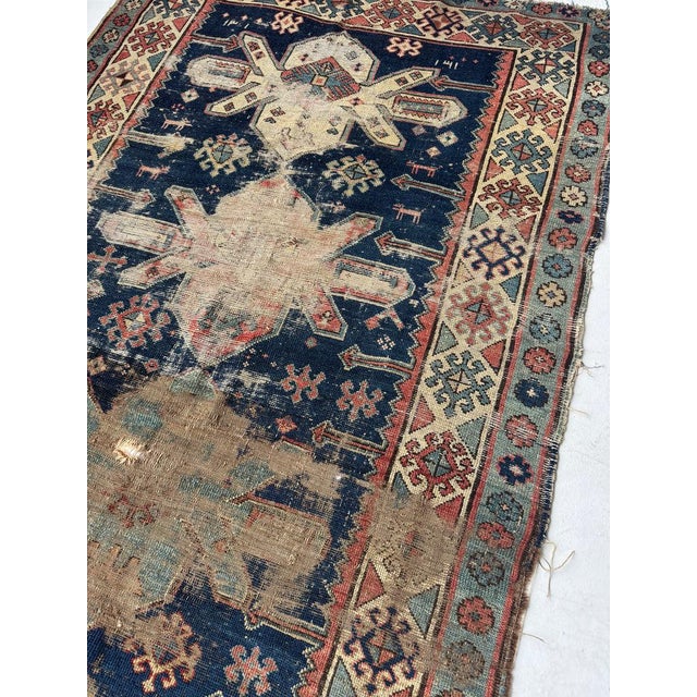 ANCIENT Rare Caucasian Runner Rug 3.10 x 7.3 For Sale In Milwaukee - Image 6 of 10