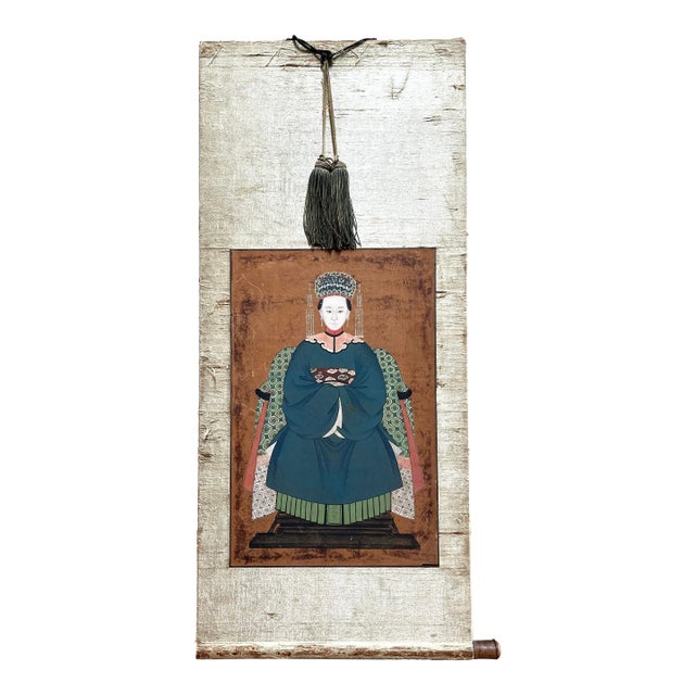 Antique Chinese Ancestor Portrait Scroll From Ming or Qing Dynasty For Sale