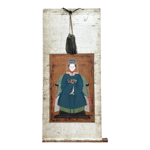 Antique Chinese Ancestor Portrait Scroll From Ming or Qing Dynasty