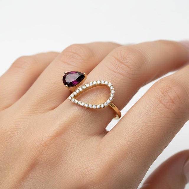 Not Yet Made - Made To Order Pear Garnet 14k Gold Ring, Size 7.5 For Sale - Image 5 of 10