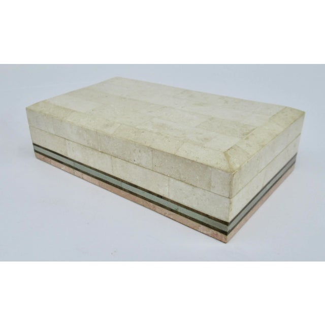 Contemporary C.1970's-80's Maitland-Smith Attributed. Tessellated Stone Keepsake Lidded Box With Brass Trim For Sale - Image 3 of 12