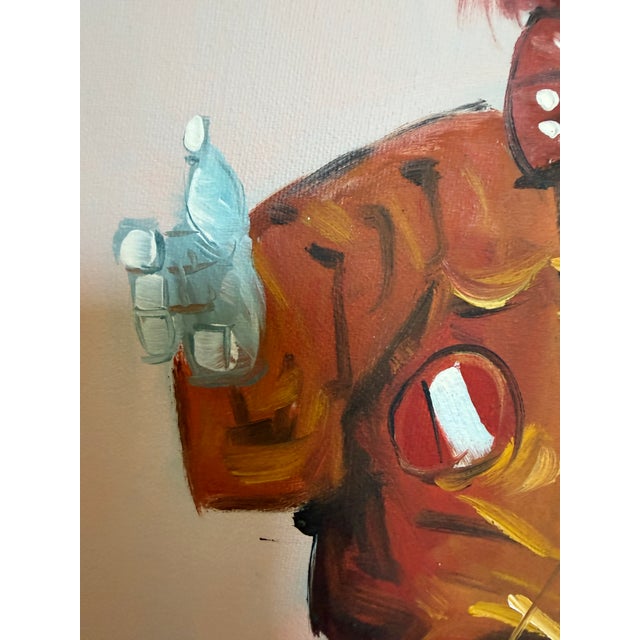 Late 20th Century Late 20th Century Oil Painting Clown on Swing Signed L. Angeli Colorful Figurative Art Circus For Sale - Image 5 of 12