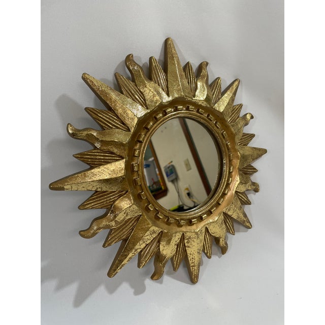 Vintage Bright Gold 13" Sunburst Wall Accent Mirror For Sale - Image 10 of 17