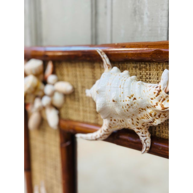 Brown Vintage Rattan and Shell Mirror For Sale - Image 8 of 9