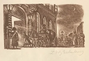 1943 Fritz Eichenberg Coaching Scene Lithograph
