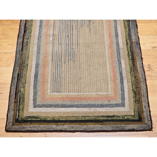 1900 - 1909 Antique American Hand Hooked Rug, Wool & Cotton, Multicolor Stripe, Folk Art, 2x4 For Sale - Image 5 of 9