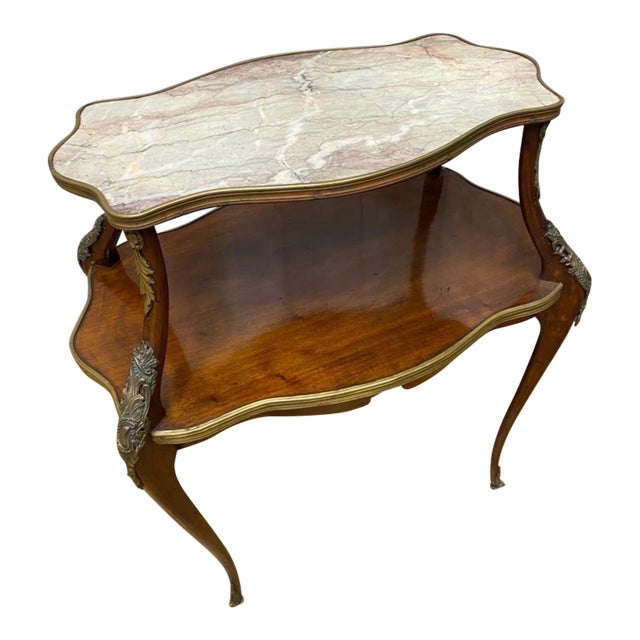 Antique French Napoleon Style Marble Top Ormolu Accent Table For Sale
