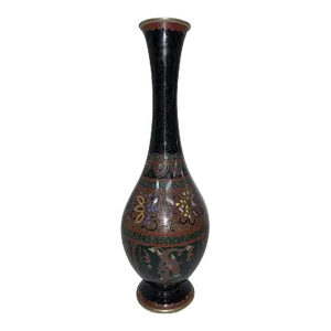 1920s Japanese Black Cloisonne Vase Multicolor Moonstone