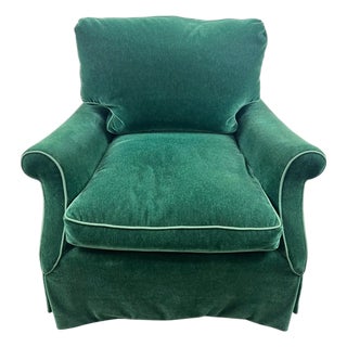 Hollywood Regency Style Custom Overstuffed Emerald Velvet Armchair For Sale