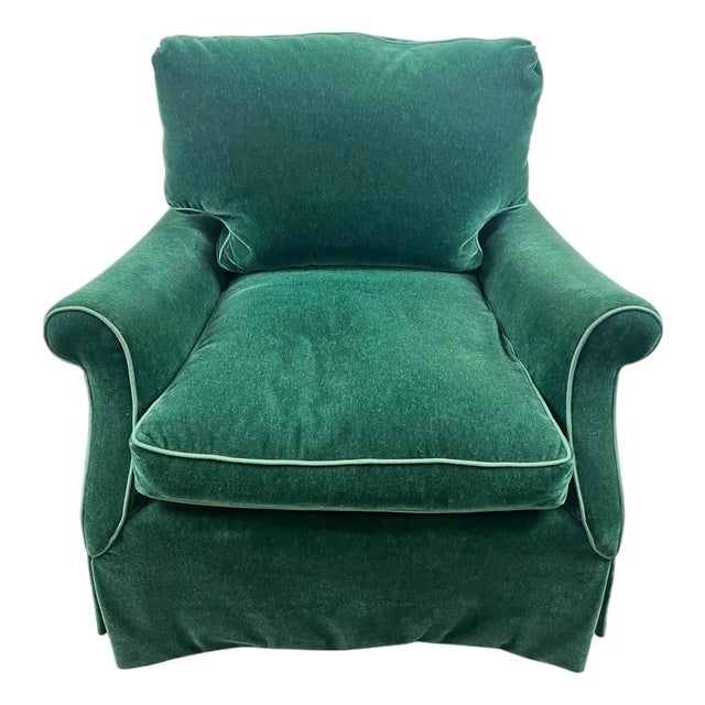 Hollywood Regency Style Custom Overstuffed Emerald Velvet Armchair For Sale