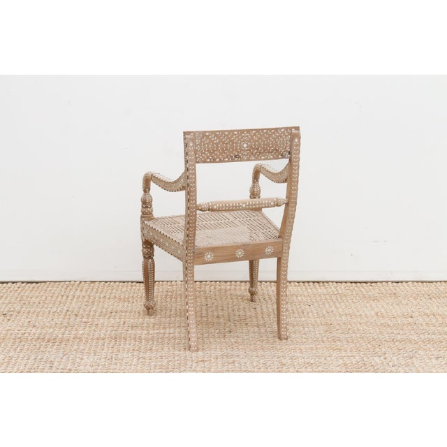 Tan Royal Anglo-Indian Peacock Inlay Armchair For Sale - Image 8 of 11