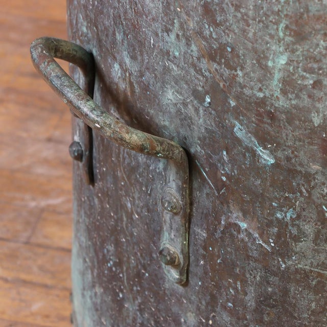 Large French Copper Pot With Handles and a Verdigris Patina, C. 1910 For Sale - Image 4 of 7