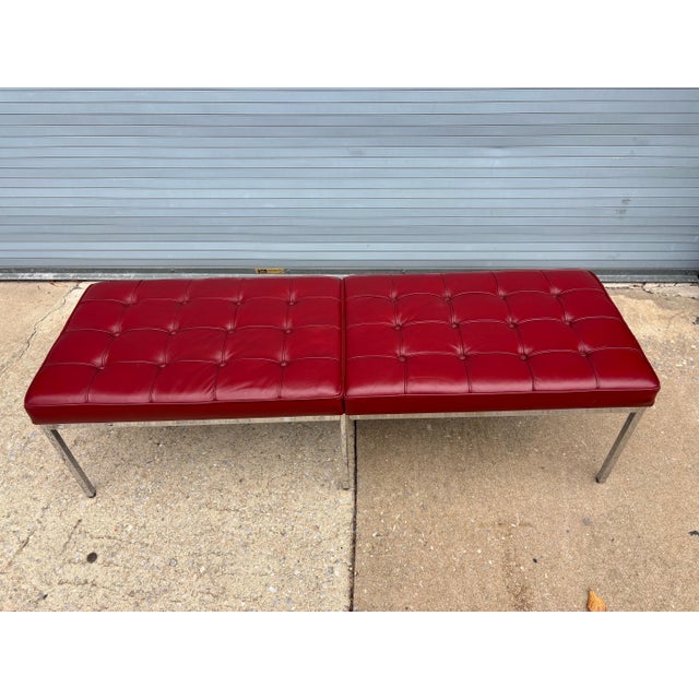 Florence Knoll Florence Knoll for Knoll Ox Blood Leather Bench, 2 Available For Sale - Image 4 of 12