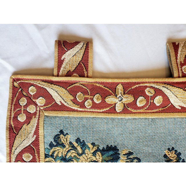 Burgundy Medieval Style Unicorn at the Fountain Wall Tapestry, 1990s For Sale - Image 8 of 12