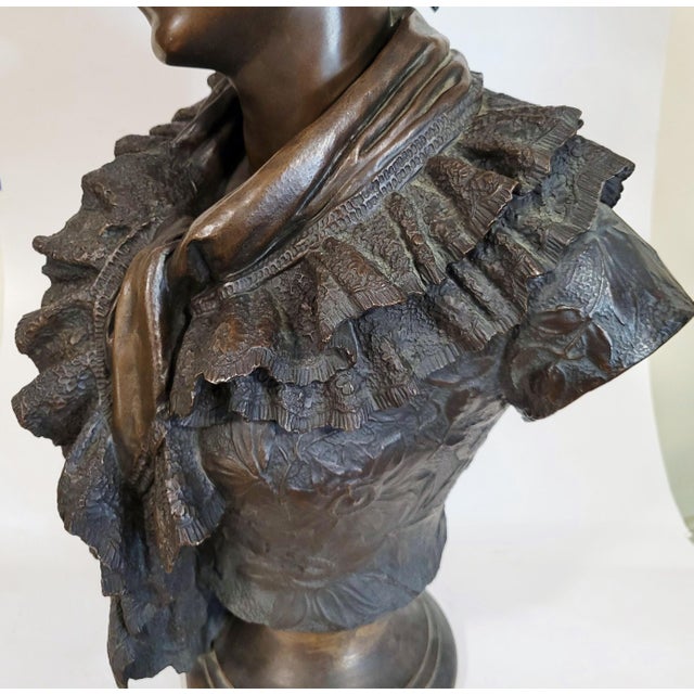 Antique French Lifesize Bronze Bust of a Young Woman by Wagner For Sale - Image 15 of 18