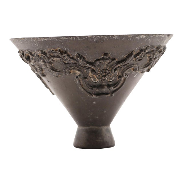 1910s Exquisite French Art Deco Floral Lead Conic Vase For Sale