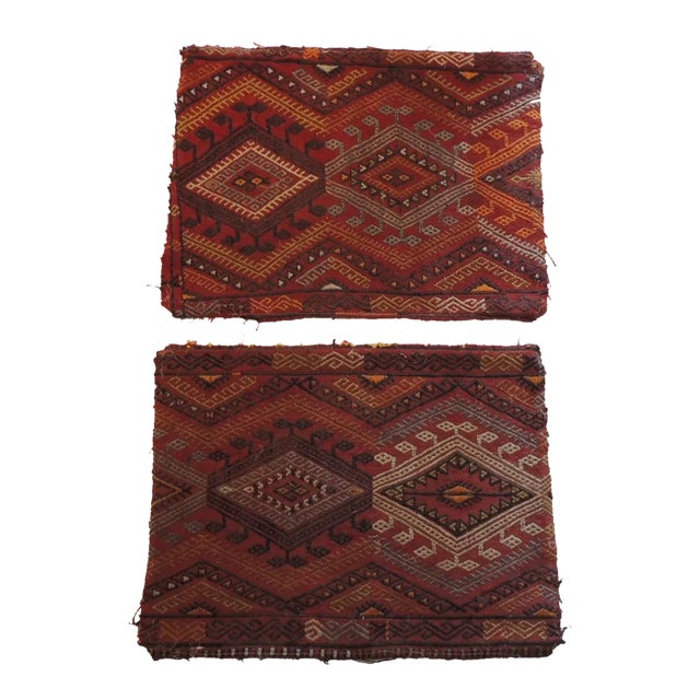 Vintage Orange and Brown Kilim Woven Textiles - Set of 2 For Sale