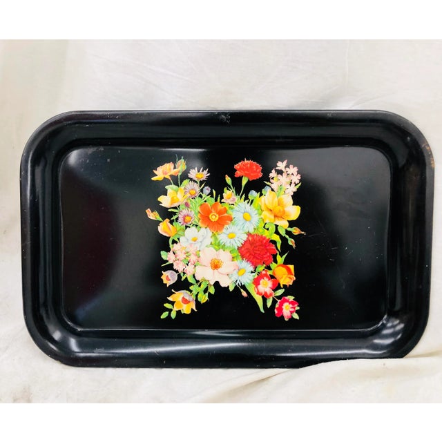 Mid-Century Modern Vintage Floral Tray For Sale - Image 3 of 9