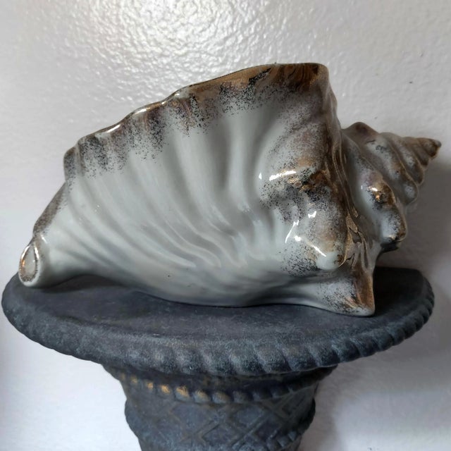 1930s 1930’s Vintage Capodimonte Gilded Celadon Shell Planter For Sale - Image 5 of 8