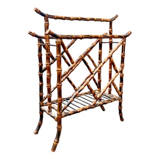 Vintage Faux Burnt Bamboo Chinoiserie Style Magazine Rack Modern Design For Sale