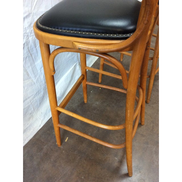 Mid 20th Century French Leather Counter or Barstools- a Pair For Sale - Image 9 of 12