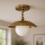 Not Yet Made - Made To Order Spun Solid Brass Dome Semi-Flush Mount With Opal Glass Globe For Sale - Image 5 of 8