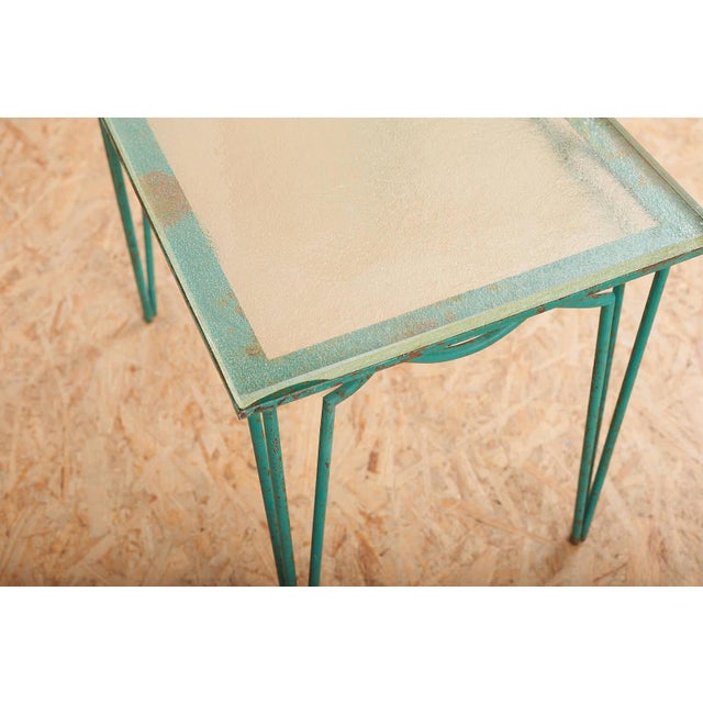 Green Side Table in Green Lacquered Wrought Iron and Sand-Colored Glass Top For Sale - Image 8 of 12
