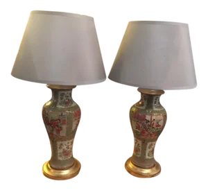 Vintage Rose Medallion Urns Converted to Lamps - A Pair