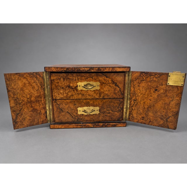 English Victorian Burr Walnut Table Cabinet With Brass Inlay and Bramah Lock For Sale - Image 9 of 10