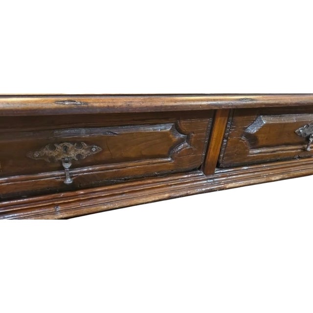 Antique Early 19c Spanish Colonial Walnut 2 Drawer Writing Table Desk For Sale - Image 4 of 6