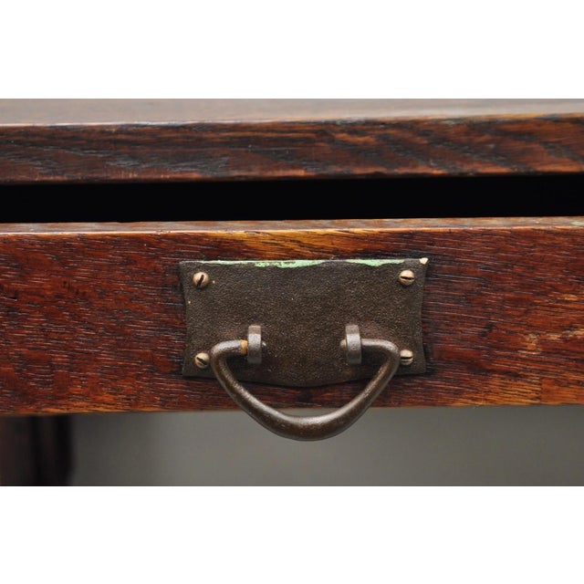 Antique Gustav Stickley Arts & Crafts Mission Oak Two Drawer Library Table Desk For Sale - Image 4 of 18