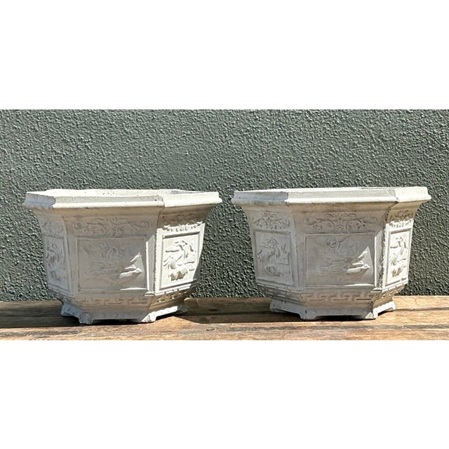 Vintage Asian Chinoiserie Cast Concrete Planters - A Pair For Sale - Image 11 of 12