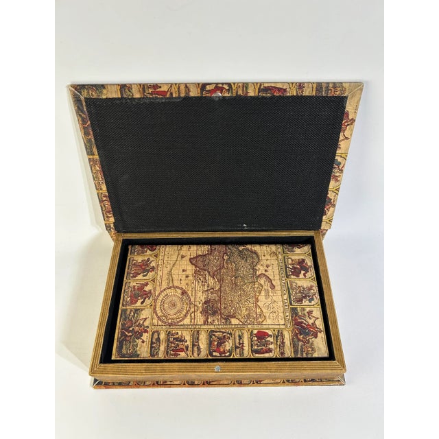 2020s Vintage Decorative Faux Leather Book Boxes, Juvale's Antique Stackable Book Storage in Map Design - 2 Pieces For Sale In San Francisco - Image 6 of 6