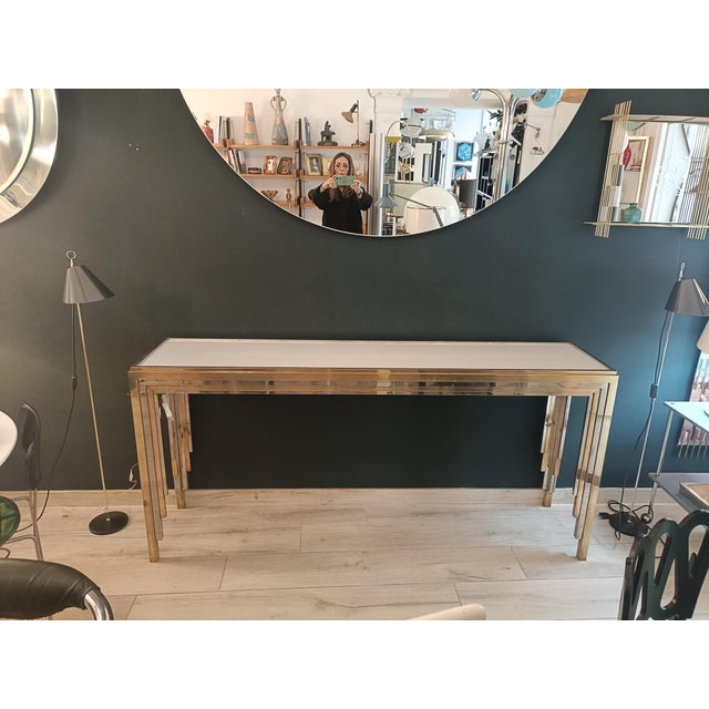 1970s Brass and Chrome Console Table with Backlit Glass Top, Italy, 1970s For Sale - Image 5 of 7