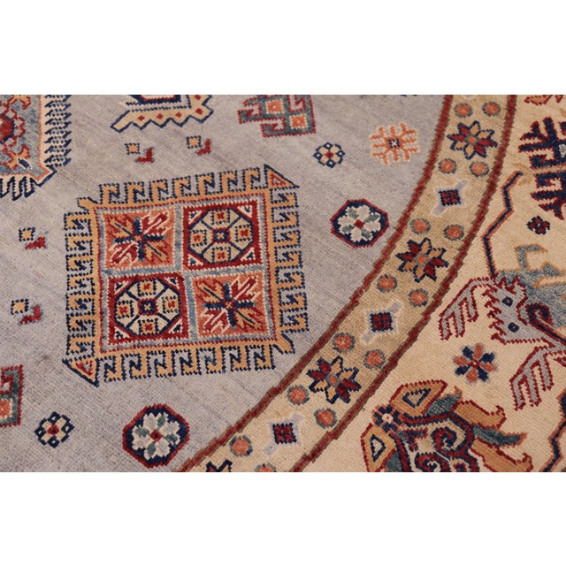 Tribal Kazak Gray/Beige Wool Round Rug- 9'0''x9'0'' For Sale - Image 4 of 9